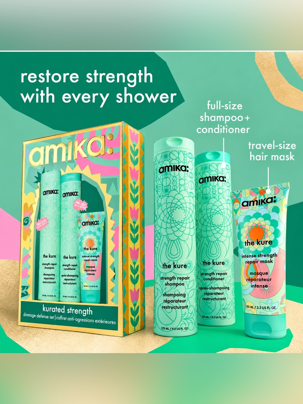 amika The Kure Strength Repair Set - Mint Green & Teal